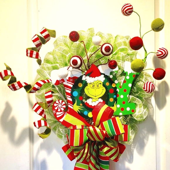 Hand Crafted Other - Christmas Grinch Wreath Deco Mesh Bow